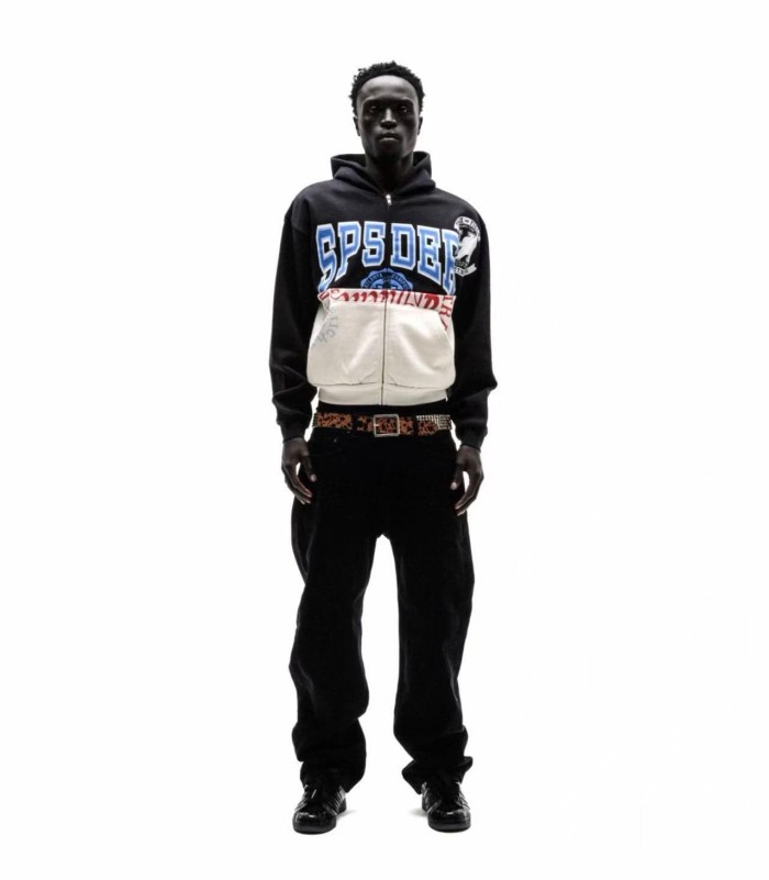 Sp5der [Big & Tall for weights up to 220 lbs]1:1 quality version Letter Badge Split Color Block Zip Up Hoodie 29510772