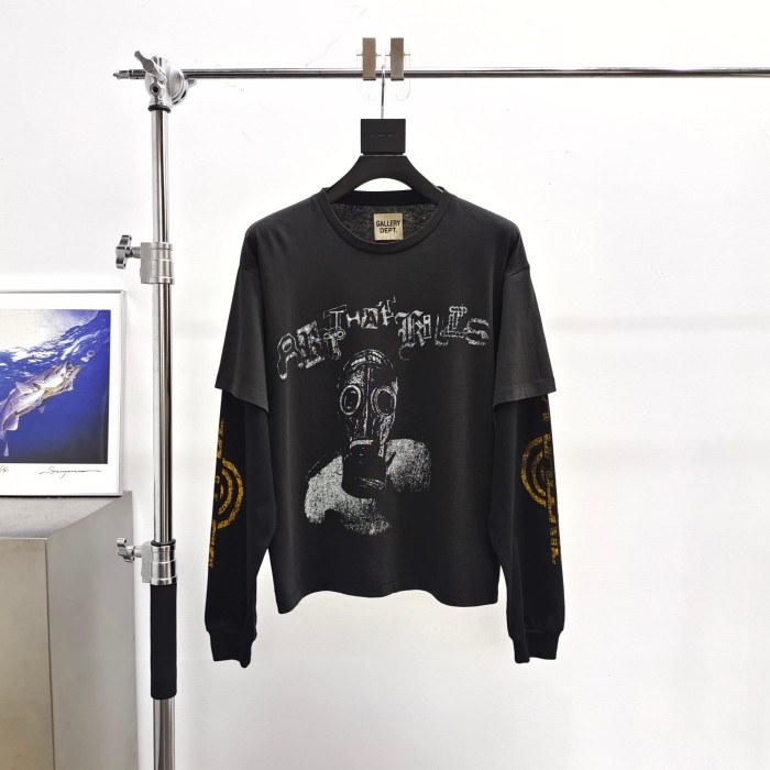 GaIIery Dept. [Big & Tall for weights up to 220 lbs]1:1 quality version Face Mask Fake Two Piece Black Long Sleeve Tee 29510846