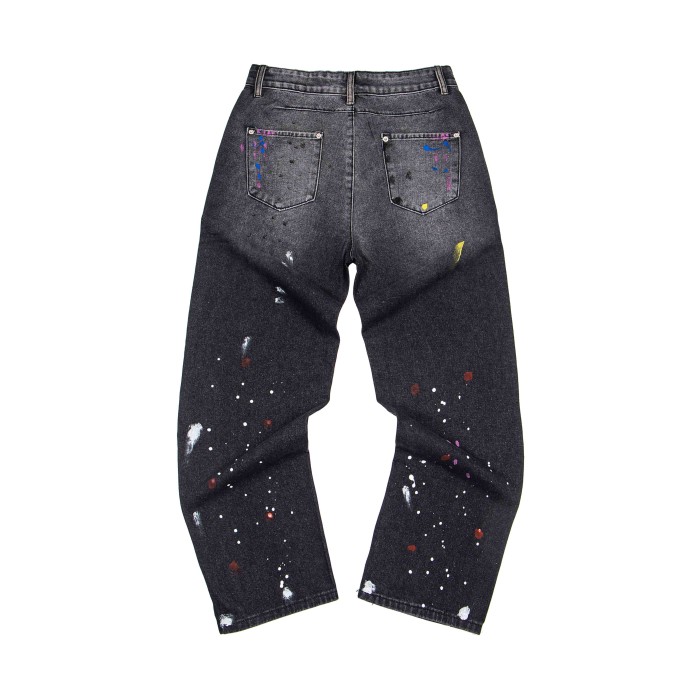 GaIIery Dept. Paint Splatter Brush Stroke Washed Spray Print Slim Denim Jeans 29510769