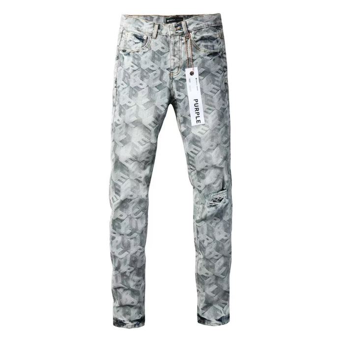 Purple Brand 1:1 quality version Acid Wash All Over Letter Jacquard Distressed Slim Fit Jeans 29510792