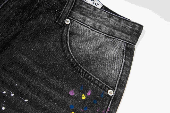 GaIIery Dept. Paint Splatter Brush Stroke Washed Spray Print Slim Denim Jeans 29510769