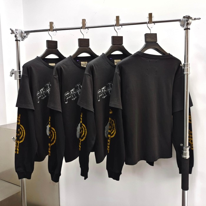 GaIIery Dept. [Big & Tall for weights up to 220 lbs]1:1 quality version Face Mask Fake Two Piece Black Long Sleeve Tee 29510846