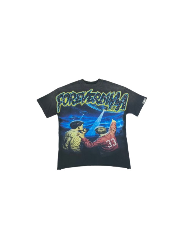 Duaa Boy Looking Up At UFO Rhinestone Print Washed Tee 29053849