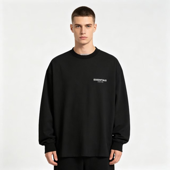 Fear Of God (Essentials) Chest Small Letter Back Brush Graffiti Letter Oversized Long Sleeve Tee 4 colors 29520319