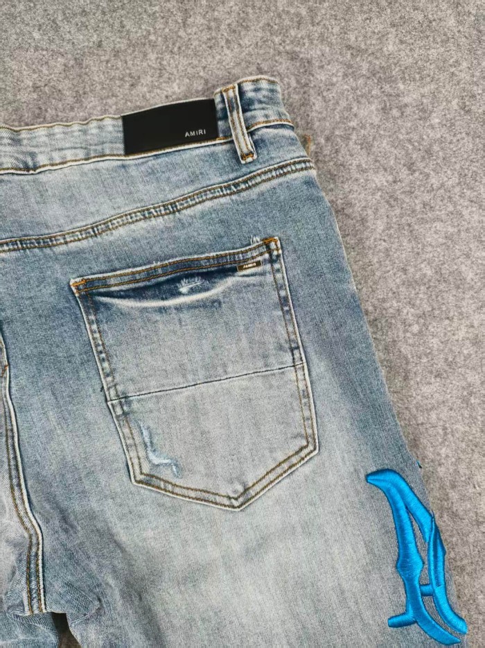 Amiri 1:1 quality version Blue 3D Paw Embroidery Ripped Jeans 29080647
