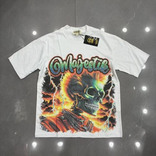 Majestik Rhinestone Cursive Letter Flame Skull Lightning Sunset Print Tee 29520293