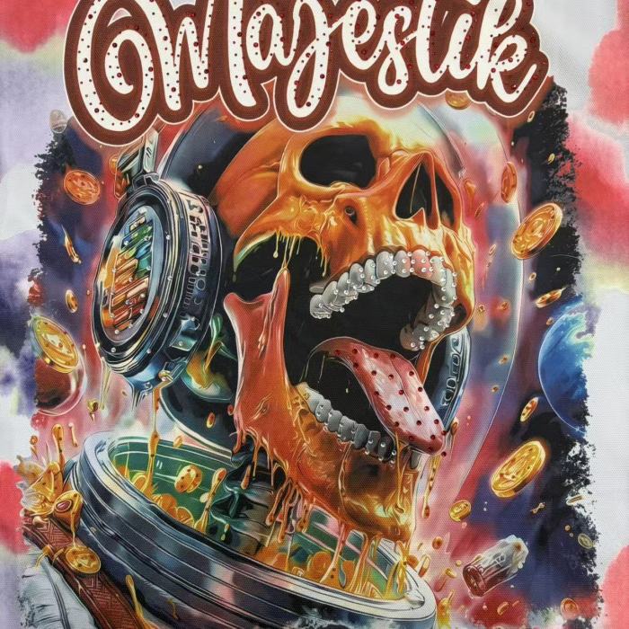 Majestik Watercolor Tie Dye All Over Print Rhinestone Cursive Letter Headphone Skull Gold Coin Tee 29520263