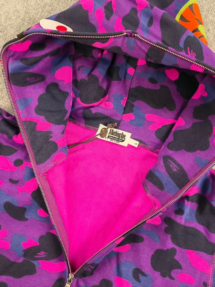 A Bathing Ape Bape  1:1 Version Bape 1ST OG Full Camo Shark Full Zip up Hoodies Purple Camo