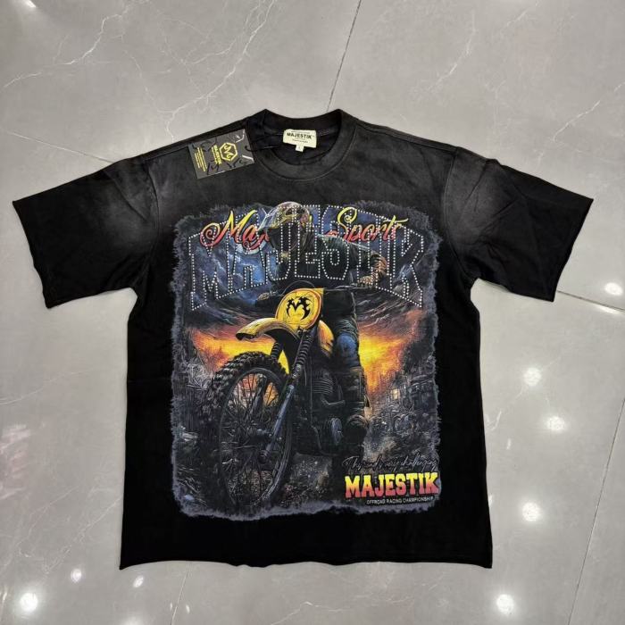 Majestik Wash Rhinestone Letter Dirt Bike Sunset Racing Print Tee 29520270