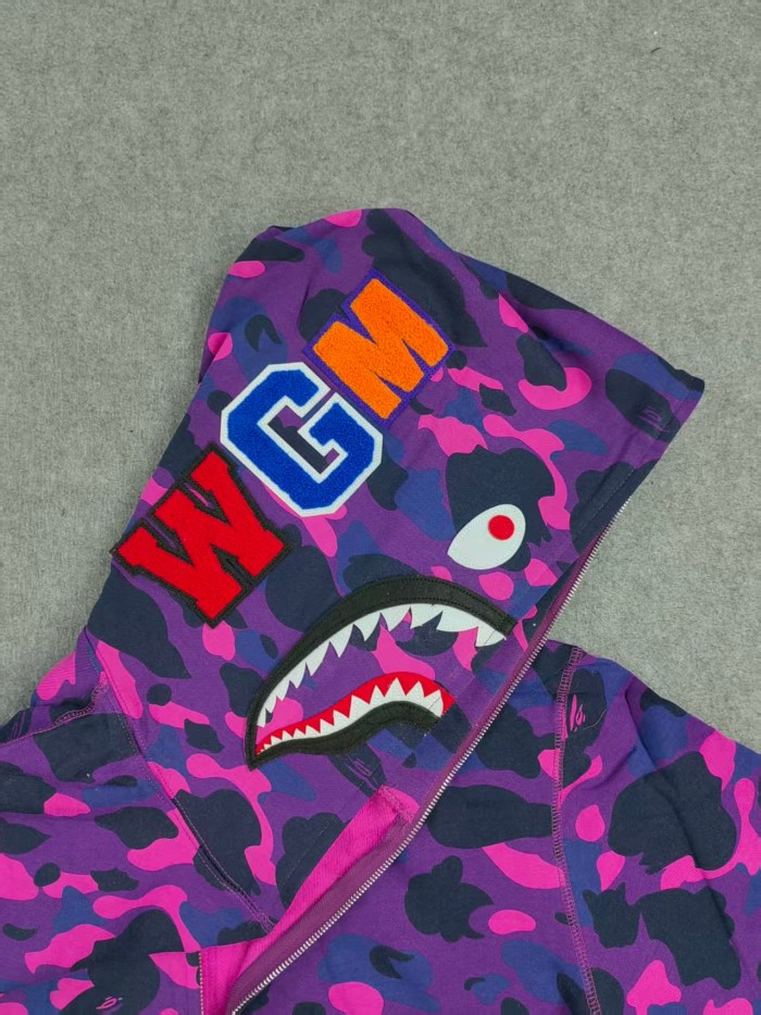 A Bathing Ape Bape  1:1 Version Bape 1ST OG Full Camo Shark Full Zip up Hoodies Purple Camo