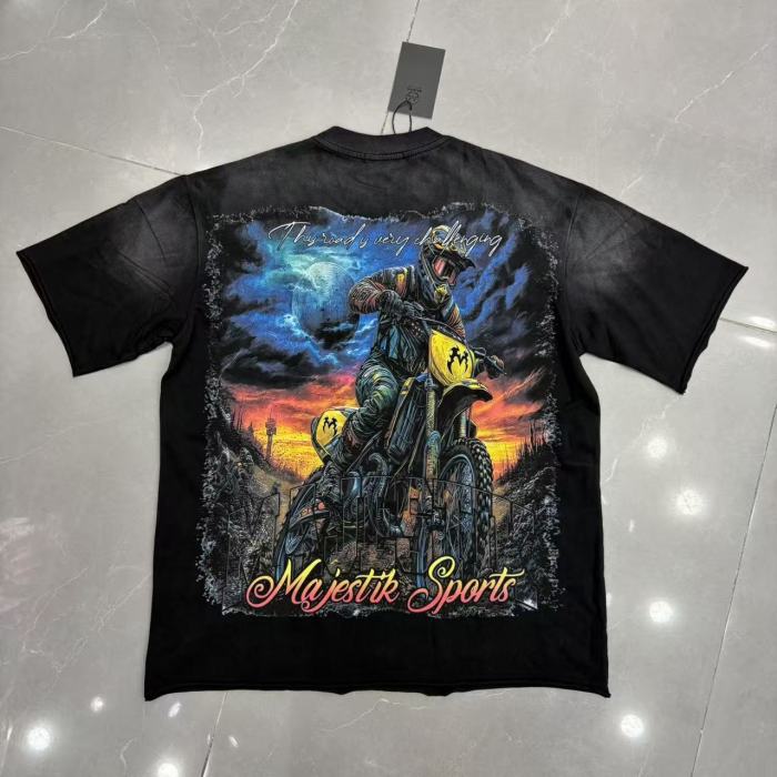Majestik Wash Rhinestone Letter Dirt Bike Sunset Racing Print Tee 29520270