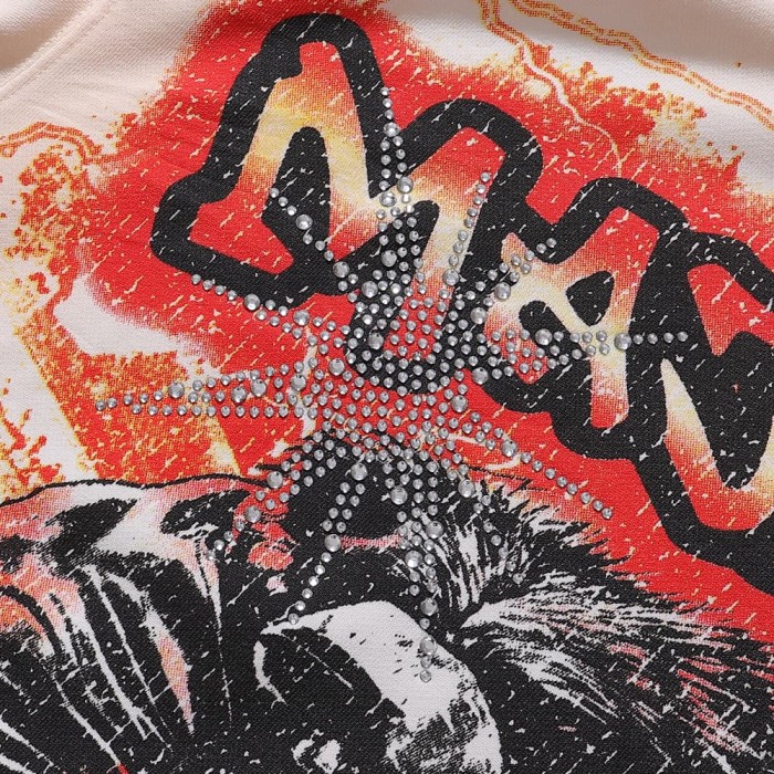 Majestik Graffiti Letter Football Player Lightning Double Sleeve Rhinestone Starburst Full Zip Hoodie 29520147