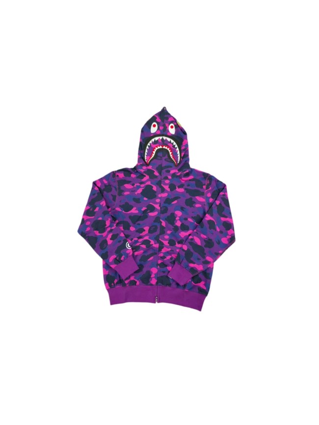 A Bathing Ape Bape 1:1 Version Bape 1ST OG Full Camo Shark Full Zip up Hoodies Purple Camo