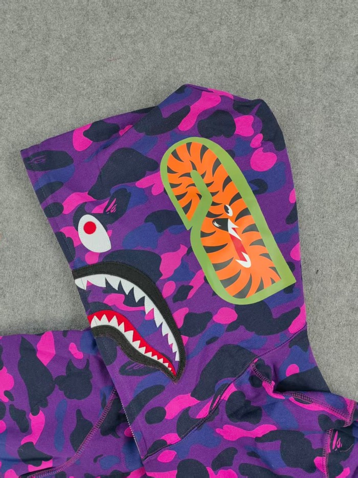A Bathing Ape Bape  1:1 Version Bape 1ST OG Full Camo Shark Full Zip up Hoodies Purple Camo