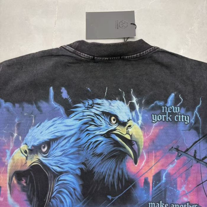 Majestik Rhinestone Graffiti Letter Eagle Train Flame City Lightning Print Tee 29520266