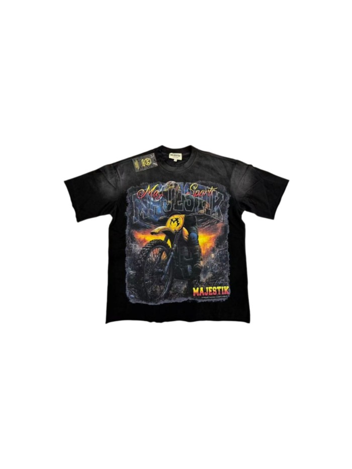 Majestik Wash Rhinestone Letter Dirt Bike Sunset Racing Print Tee 29520270