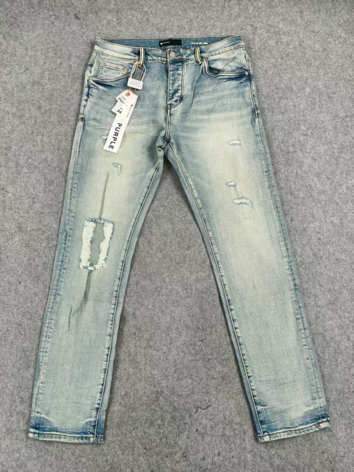 Purple Brand 1:1 quality version Wash White Fleece Underlay Big Rip Slim Skinny Jeans 29501008