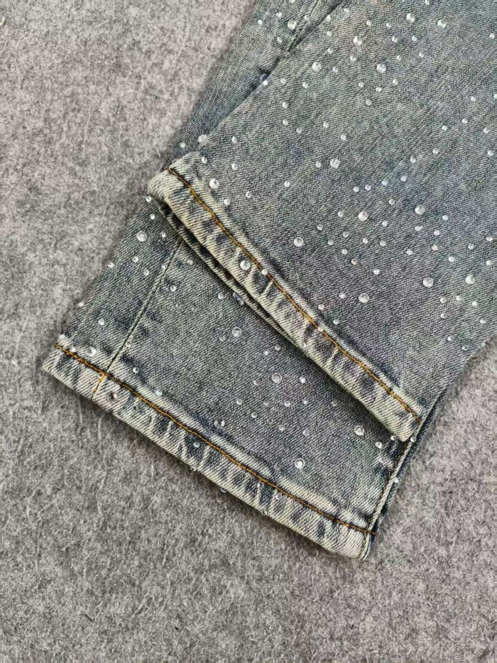 Purple Brand 1:1 quality version Wash All Over Rhinestone Crystal Studded Slim Skinny Jeans 29501060