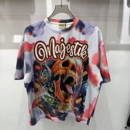 Majestik Watercolor Tie Dye All Over Print Rhinestone Cursive Letter Headphone Skull Gold Coin Tee 29520263