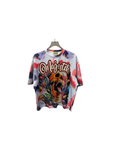 Majestik Watercolor Tie Dye All Over Print Rhinestone Cursive Letter Headphone Skull Gold Coin Tee 29520263