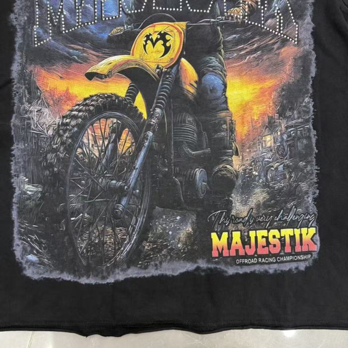 Majestik Wash Rhinestone Letter Dirt Bike Sunset Racing Print Tee 29520270
