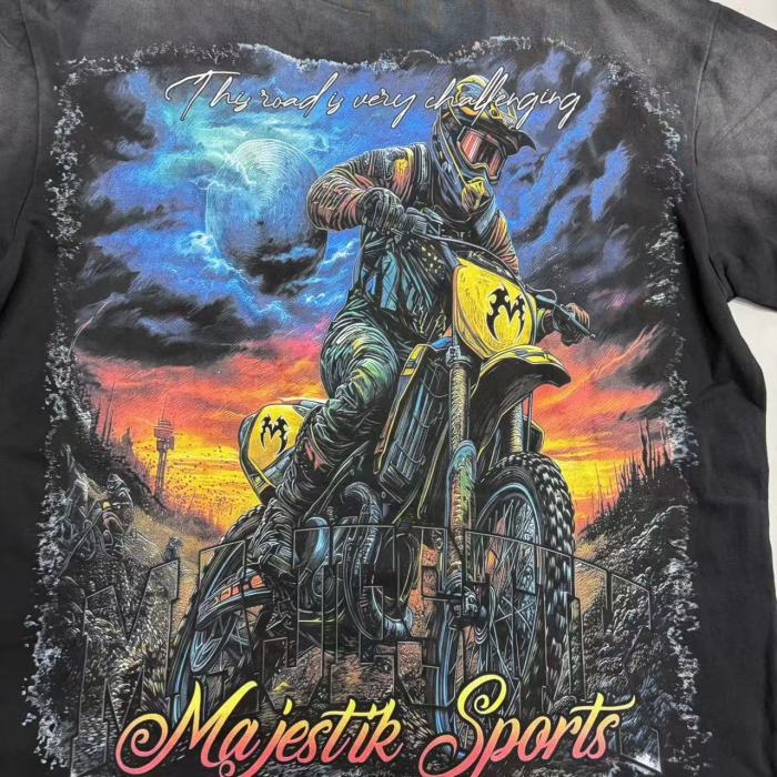 Majestik Wash Rhinestone Letter Dirt Bike Sunset Racing Print Tee 29520270