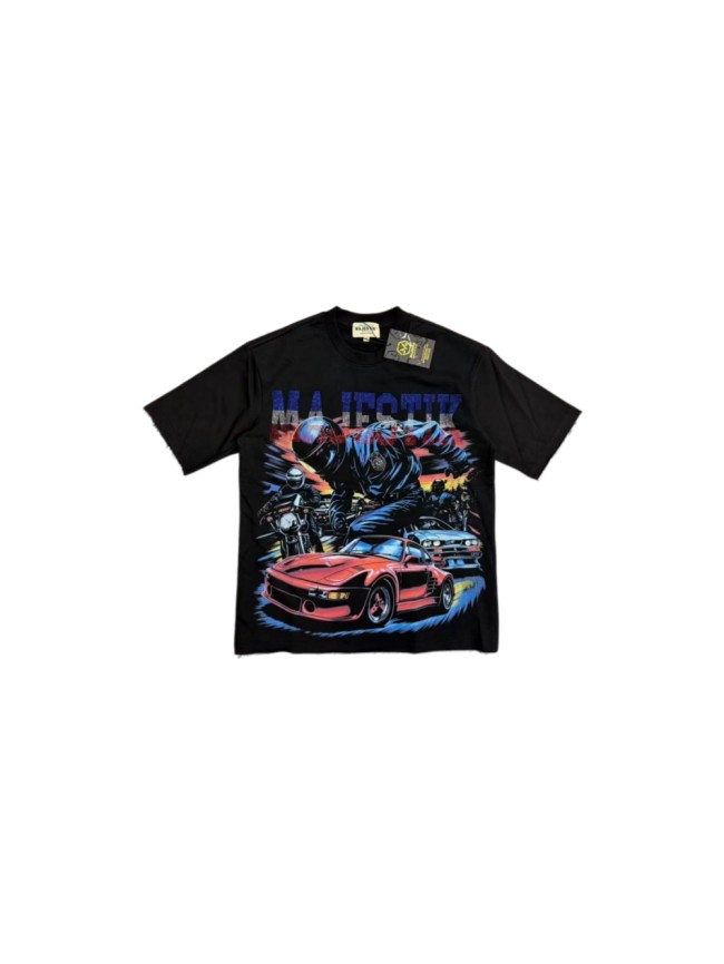 Majestik Rhinestone Letter Police Motorcycle Sports Car Racing Print Tee 29520275