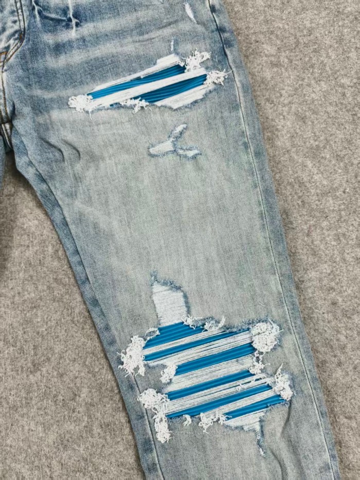 Amiri 1:1 quality version Blue 3D Paw Embroidery Ripped Jeans 29080647