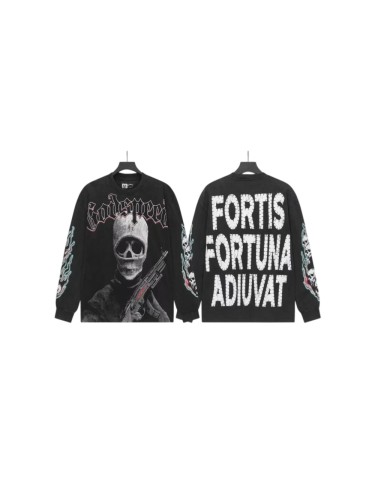 Godspeed Wash Gothic Letter Ski Mask Skull Rifle Sleeve Flame Long Sleeve T-Shirt 29523915