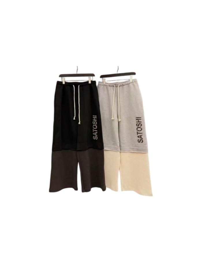 Satoshi Nakamoto Multi Color Rhinestone Letter Two Tone Panel Wide Leg Sweatpants 2 colors 29523501