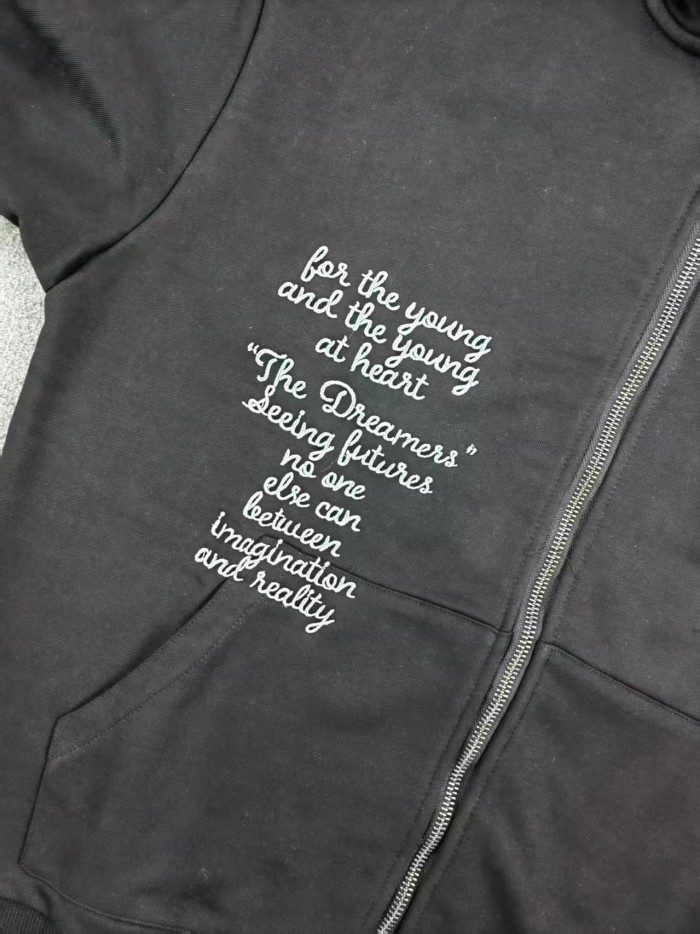 Vintage Gothic Letter Print Black Hoodie & Wide Leg Sweatpants Set 28979077