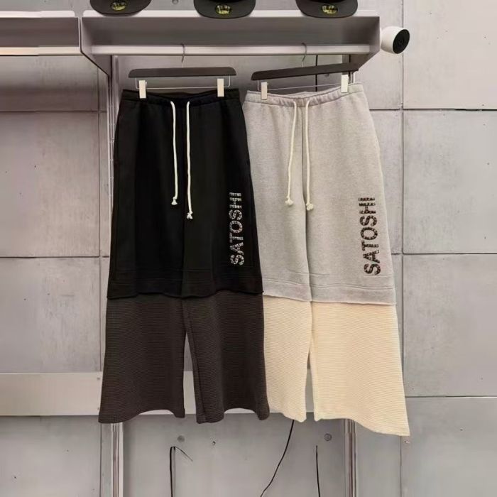 Satoshi Nakamoto Multi Color Rhinestone Letter Two Tone Panel Wide Leg Sweatpants 2 colors 29523501