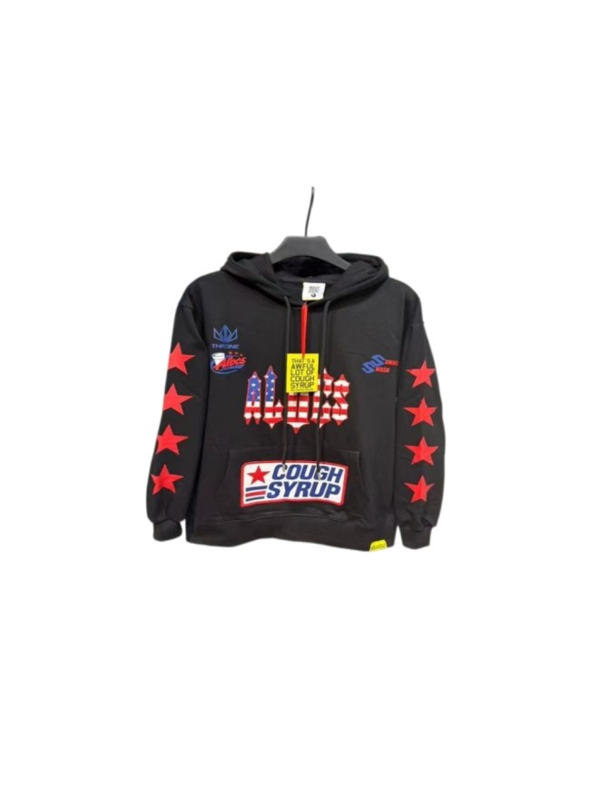 Cough Syrup Alocs Black Flag Pattern Gothic Letter Racing 96 Red Star Sleeve Hoodie 29523671