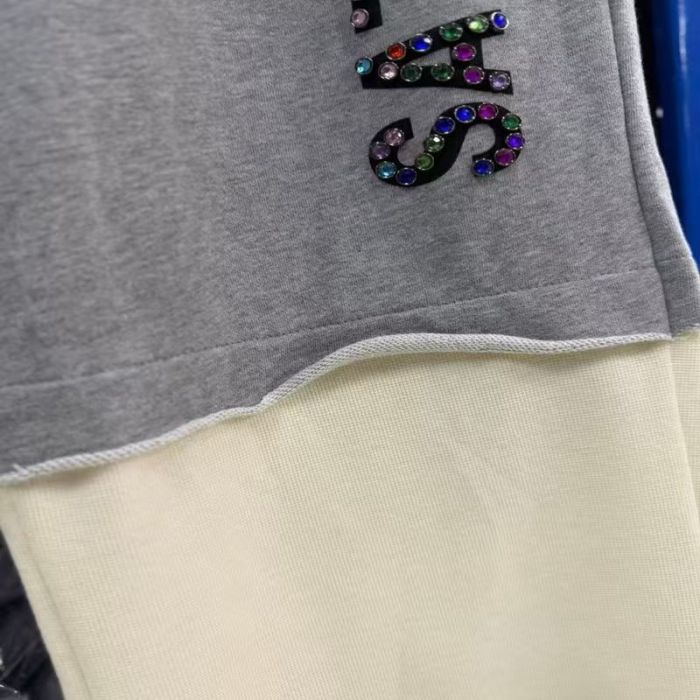 Satoshi Nakamoto Multi Color Rhinestone Letter Two Tone Panel Wide Leg Sweatpants 2 colors 29523501