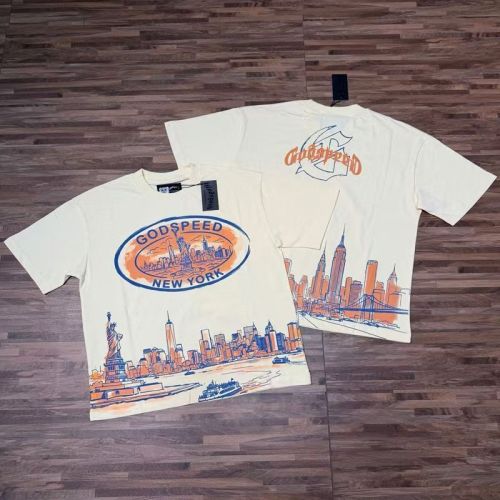 Godspeed Oval Logo Liberty NYC Skyline Orange Blue Line Art Print T-Shirt 29523707