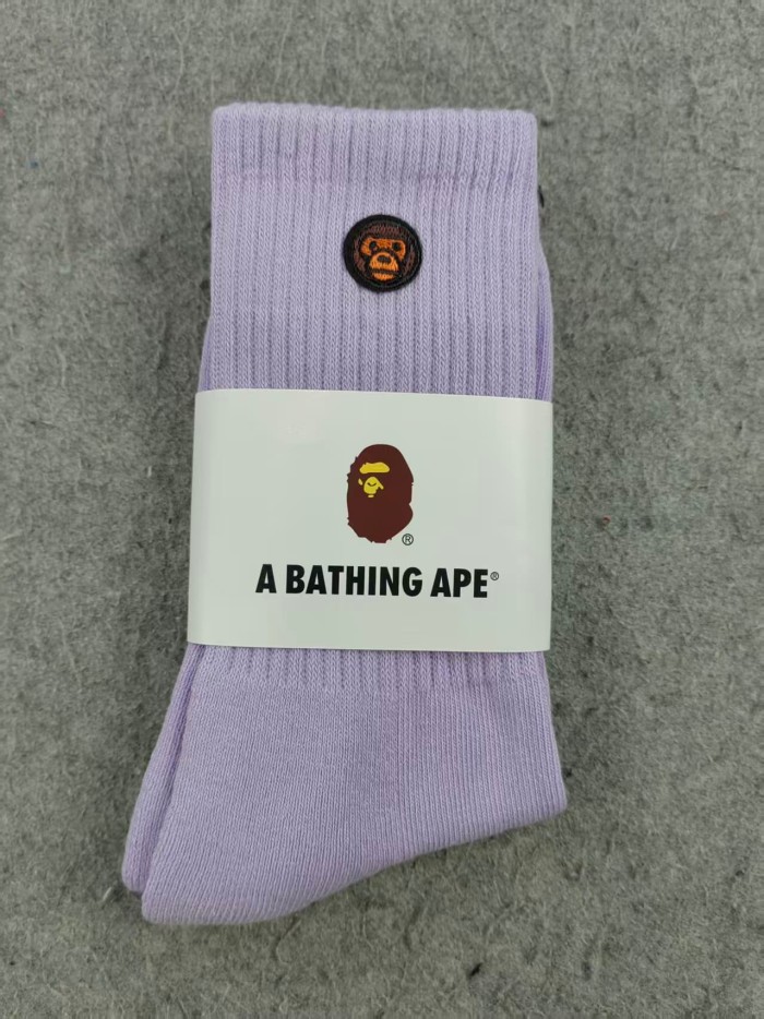 A Bathing Ape Ape Head Embroidery Candy‑Color Terry‑Sole Breathable Unisex Cotton Crew Socks 7 colors 29398098