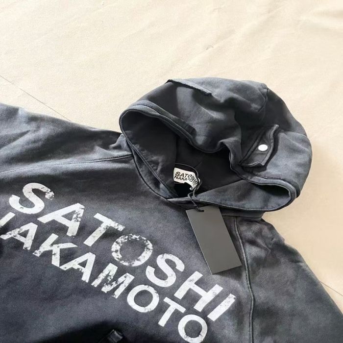 Satoshi Nakamoto Wash Chest Letter Utility Multi Pocket Snap Hood Oversized Hoodie 2 colors 29523459
