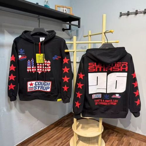 Cough Syrup Alocs Black Flag Pattern Gothic Letter Racing 96 Red Star Sleeve Hoodie 29523671