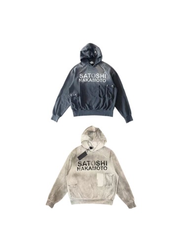 Satoshi Nakamoto Wash Chest Letter Utility Multi Pocket Snap Hood Oversized Hoodie 2 colors 29523459
