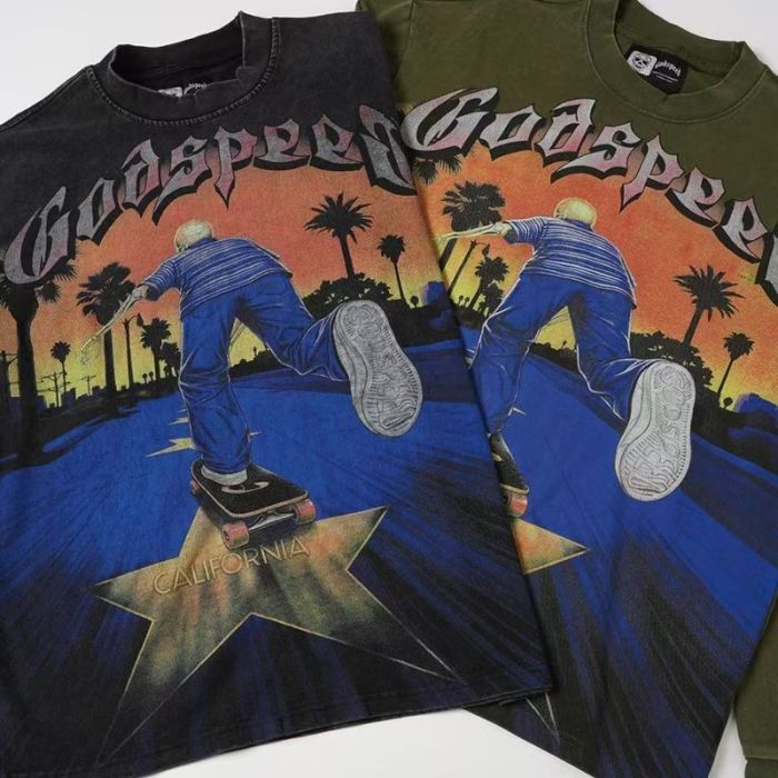 Godspeed Statue Gothic Letter Skater Sunset Palm California Print Long Sleeve T-Shirt 2 colors 29523534