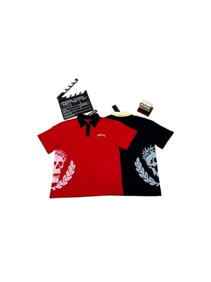 Godspeed Contrast Yellow Crown Thorns Skull Laurel Embroidery Polo T-Shirt 2 colors 29523724