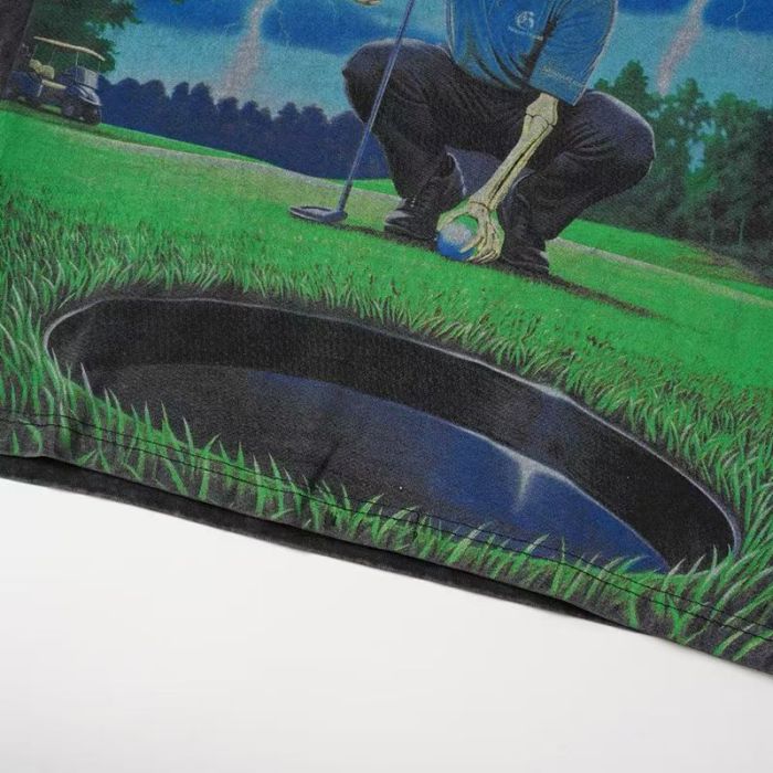Godspeed Statue Wash Gothic Letter Skeleton Golf Course Lightning Print Letter Long Sleeve T-Shirt 29523530