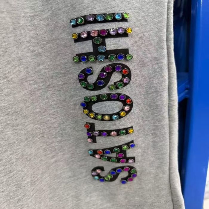 Satoshi Nakamoto Multi Color Rhinestone Letter Two Tone Panel Wide Leg Sweatpants 2 colors 29523501