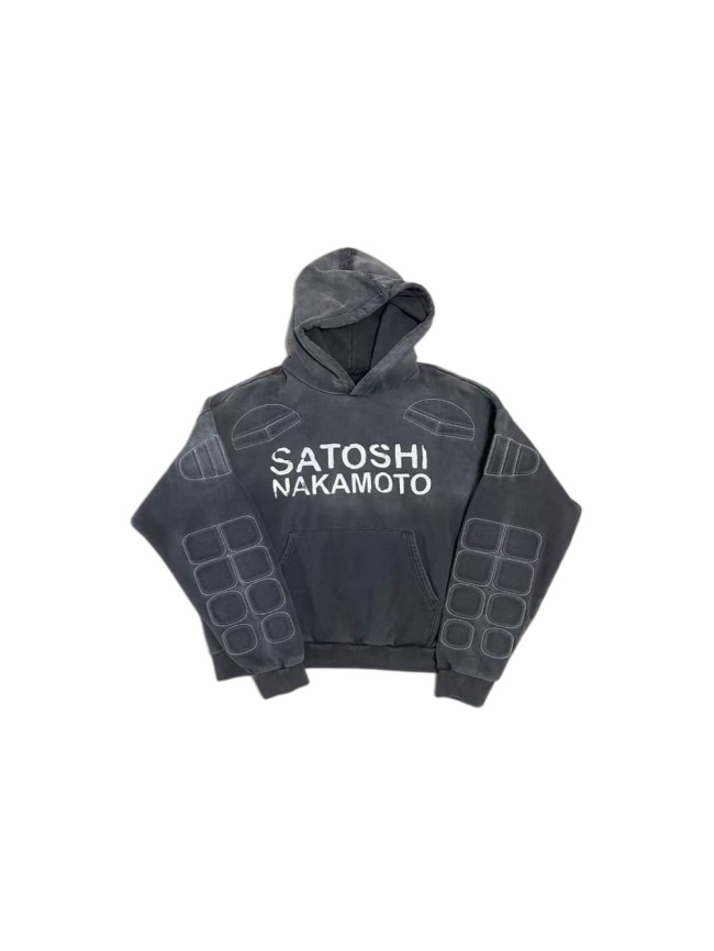 Satoshi Nakamoto Chest Letter Shoulder Patch Sleeve Quilted Block Contrast Stitch Oversized Hoodie 29523457
