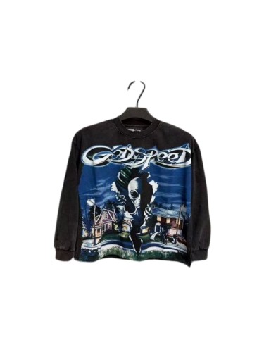 Godspeed Statue Chrome Letter Alien Suburb Night Print Back 3D Torn Paper Letter Long Sleeve T-Shirt 29523528