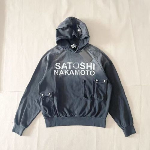 Satoshi Nakamoto Wash Chest Letter Utility Multi Pocket Snap Hood Oversized Hoodie 2 colors 29523459