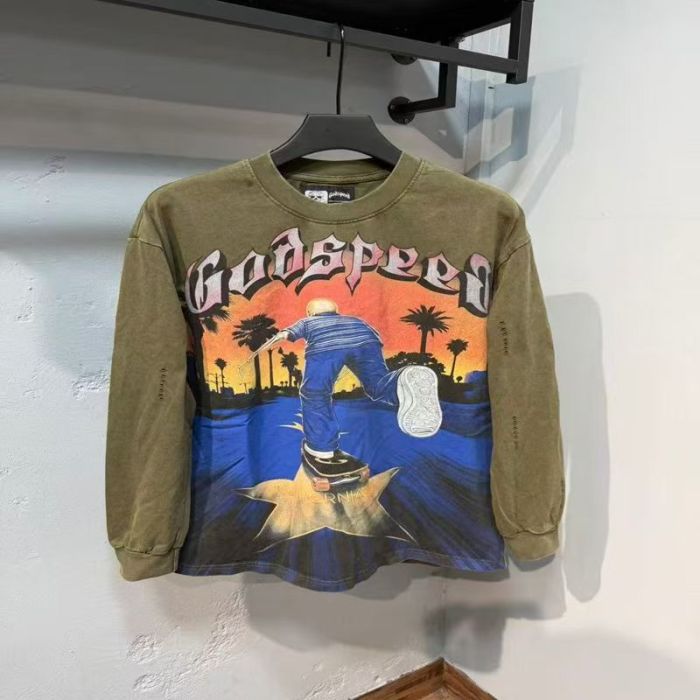 Godspeed Statue Gothic Letter Skater Sunset Palm California Print Long Sleeve T-Shirt 2 colors 29523534