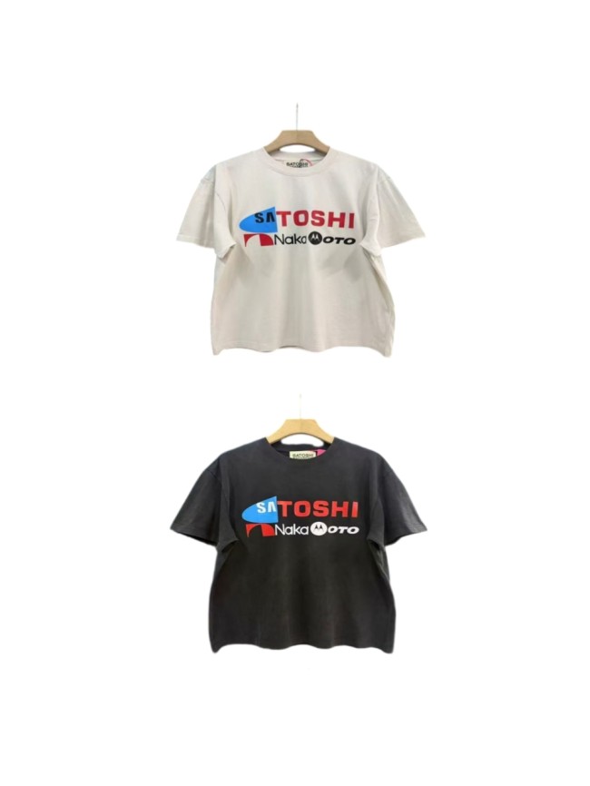 Satoshi Nakamoto Retro Telecom Logo Letter Print Cropped Oversized Washed Tee 2 colors 29523469