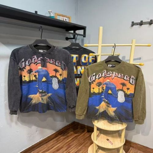 Godspeed Statue Gothic Letter Skater Sunset Palm California Print Long Sleeve T-Shirt 2 colors 29523534