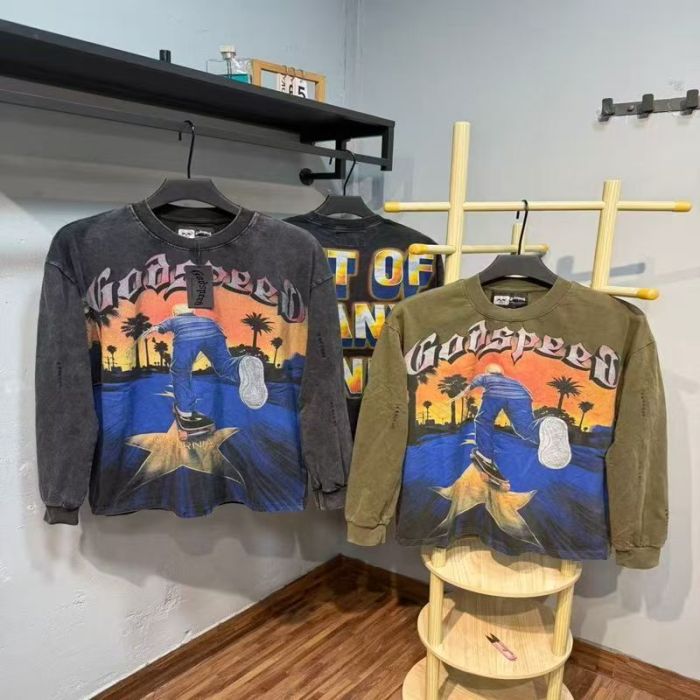 Godspeed Statue Gothic Letter Skater Sunset Palm California Print Long Sleeve T-Shirt 2 colors 29523534